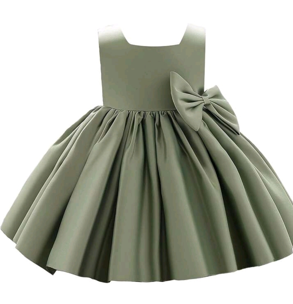 Vestido Satín con Moño Verde Salvia
